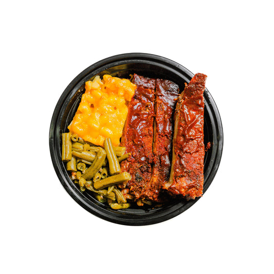 Ribs, Mac & Cheese, Green Beans