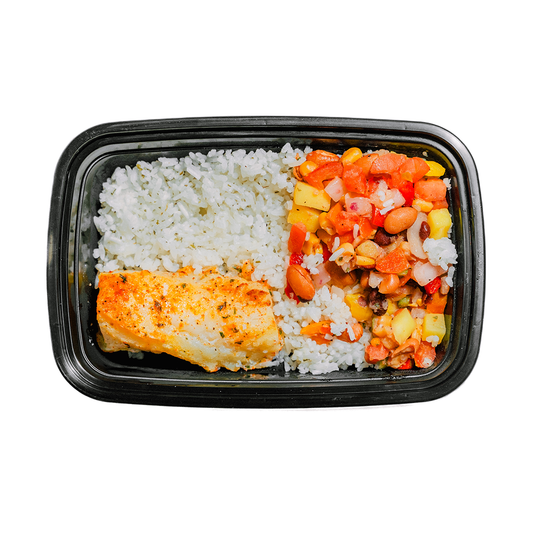 Lemon Butter Cod, Cilantro Lime Rice & Cowboy Caviar